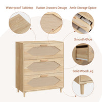 Cassettiera in rattan Garvee a 3 cassetti per camera da letto, ampio spazio di archiviazione, impermeabile, in legno MDF, moderna, per soggiorno e corridoio, marrone