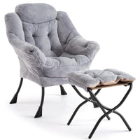 Poltrona Garvee Lazy con poggiapiedi, ergonomica e robusta, in pelliccia sintetica di coniglio, grigio chiaro, per soggiorno e ufficio