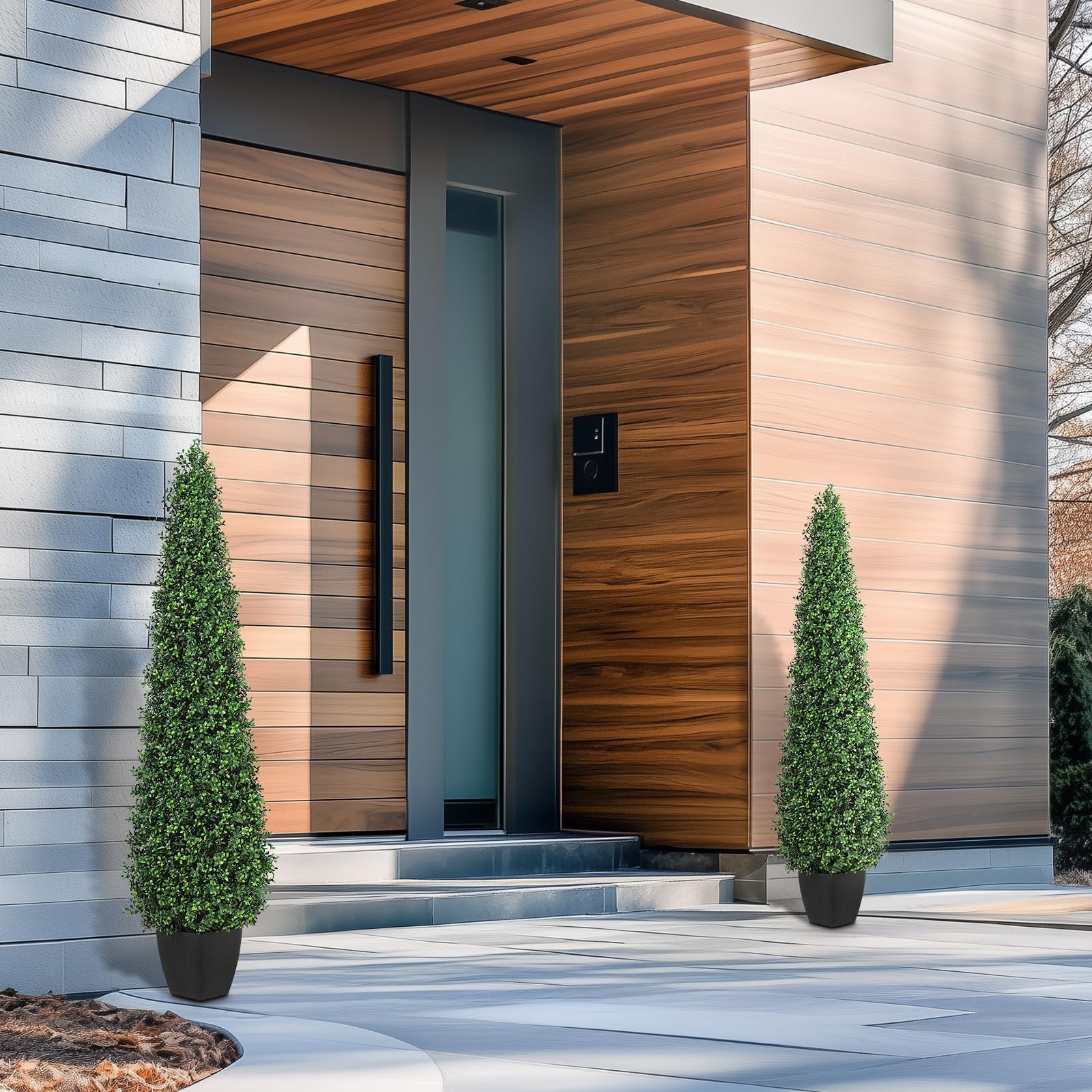 Garvee 4FT Artificiale Bosso Topiario con Vasi Resistenti per Uso Interno ed Esterno, Decorativo per Patio e Ingresso, Verde