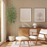 Albero di ulivo artificiale Garvee da 2,1 m con 2 tronchi di legno, 1152 foglie di seta, vaso in cemento bianco, decorazione per soggiorno, rami regolabili, verde realistico