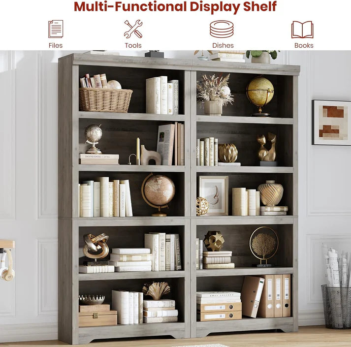 Garvee Libreria Rustica Alta 190,5 cm 2-6 Ripiani Regolabili MDF Robusta Antiribaltamento Soggiorno Studio