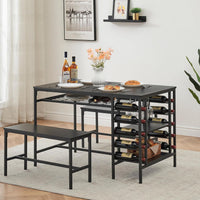 Set da pranzo Garvee per 4 persone con portabottiglie, spazio di archiviazione, metallo e legno, salvaspazio, robusto, stanze piccole