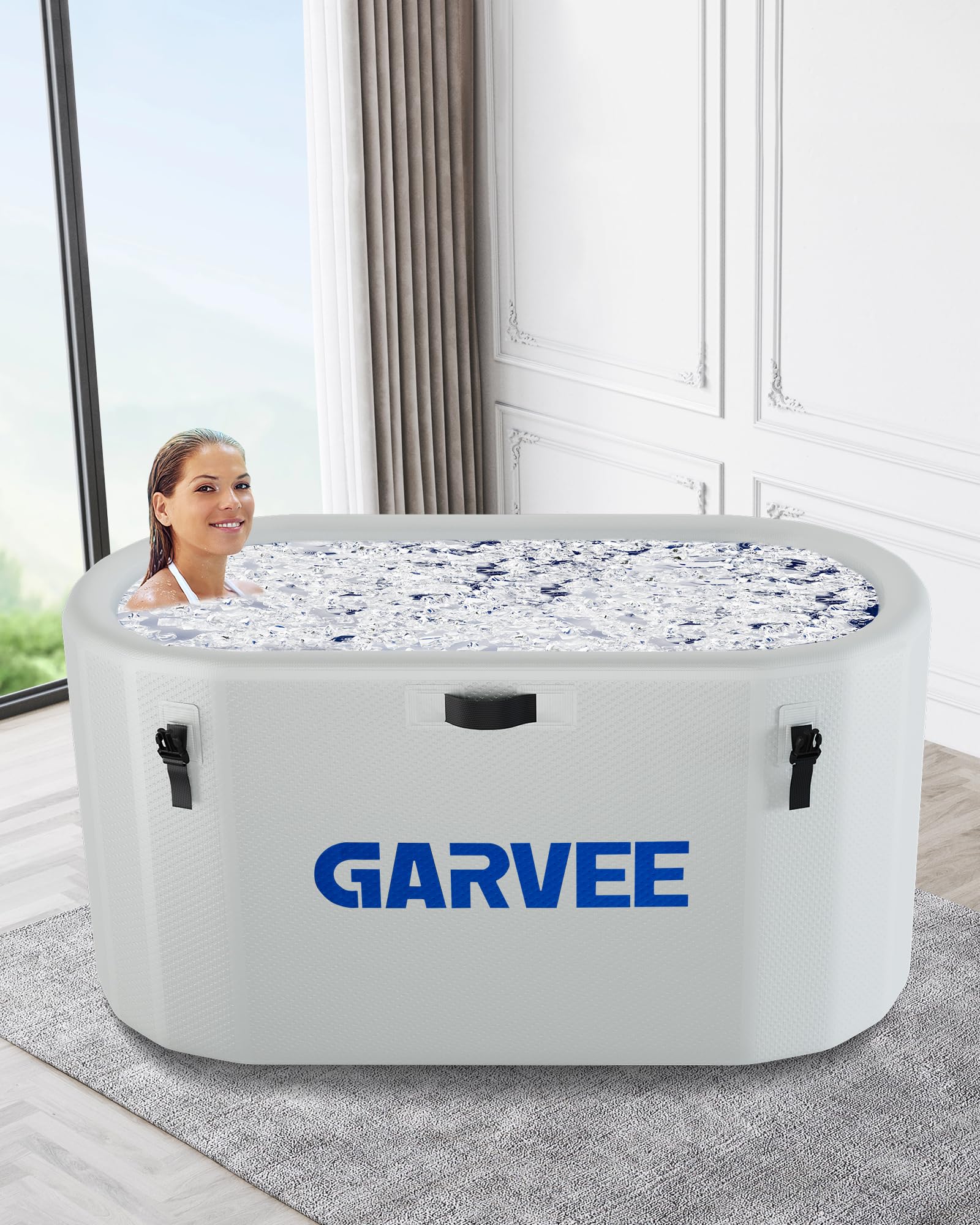 Vasca da bagno ghiacciata Garvee per atleti, 248 galloni, ovale, portatile, in PVC e fibra di vetro, coperchio isolato, per il recupero