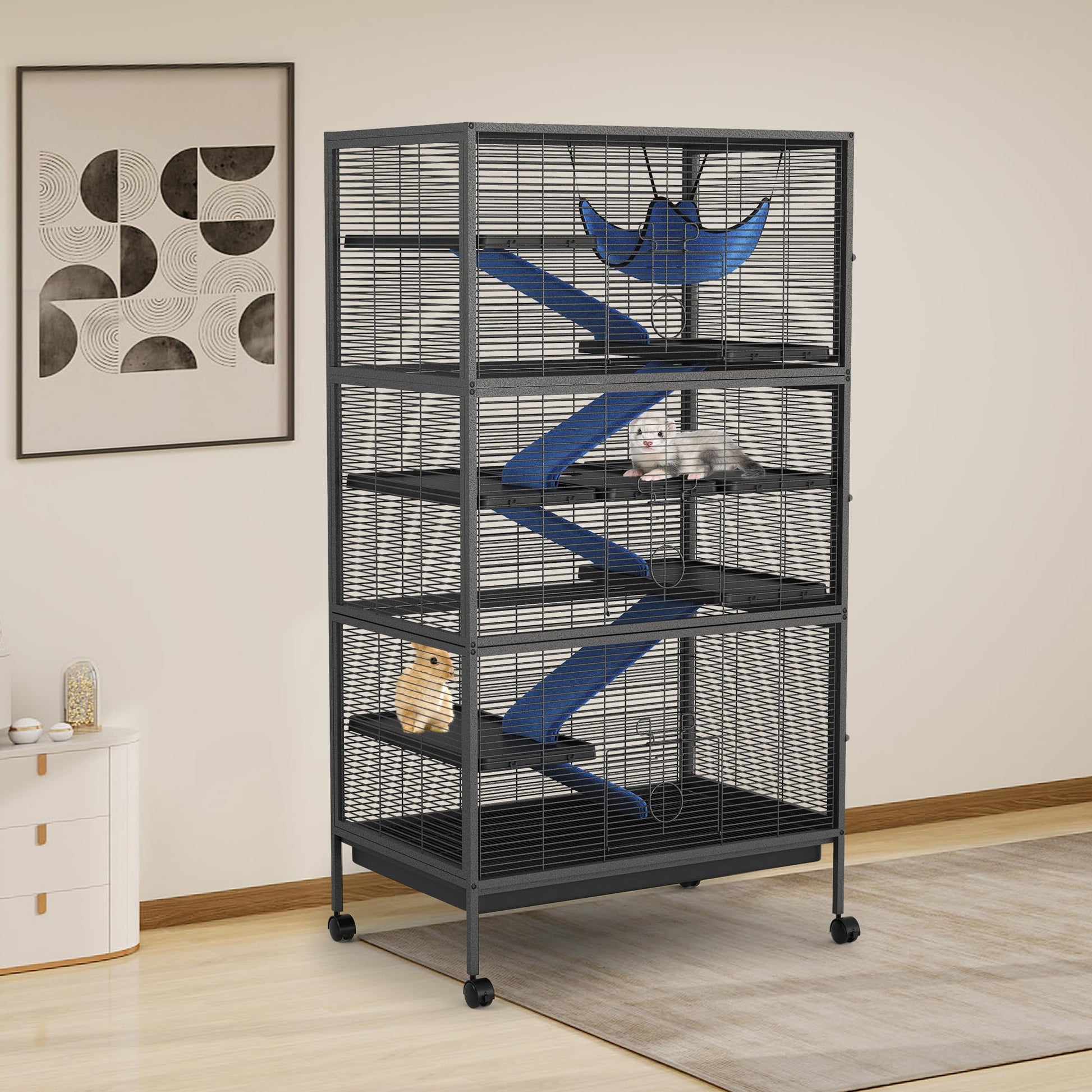 Gabbia per piccoli animali Garvee a 6 piani con rampe e piattaforme per porcellini d'India, conigli e cincillà, 31,9" x 20,5" x 58,6" in metallo, su ruote