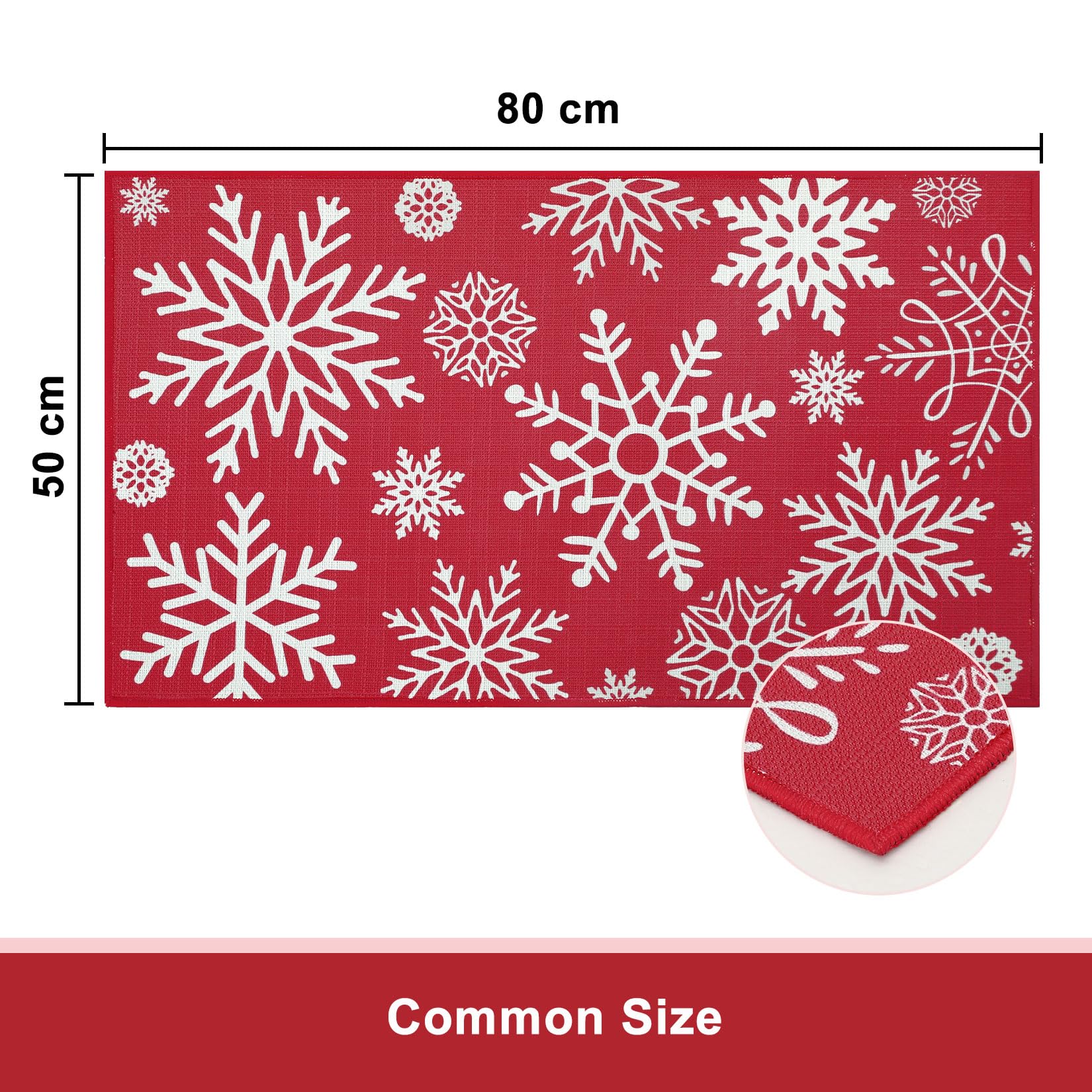 Zerbino natalizio Garvee 50 x 80 cm, rosso, lavabile, antiscivolo, con motivo a fiocco di neve