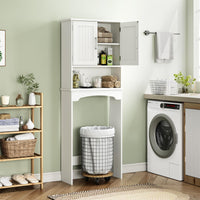 Mobiletto portaoggetti sopra il WC Garvee, in MDF con doppia ante e protezione antiribaltamento, per bagno e lavanderia, bianco, salvaspazio, versatile