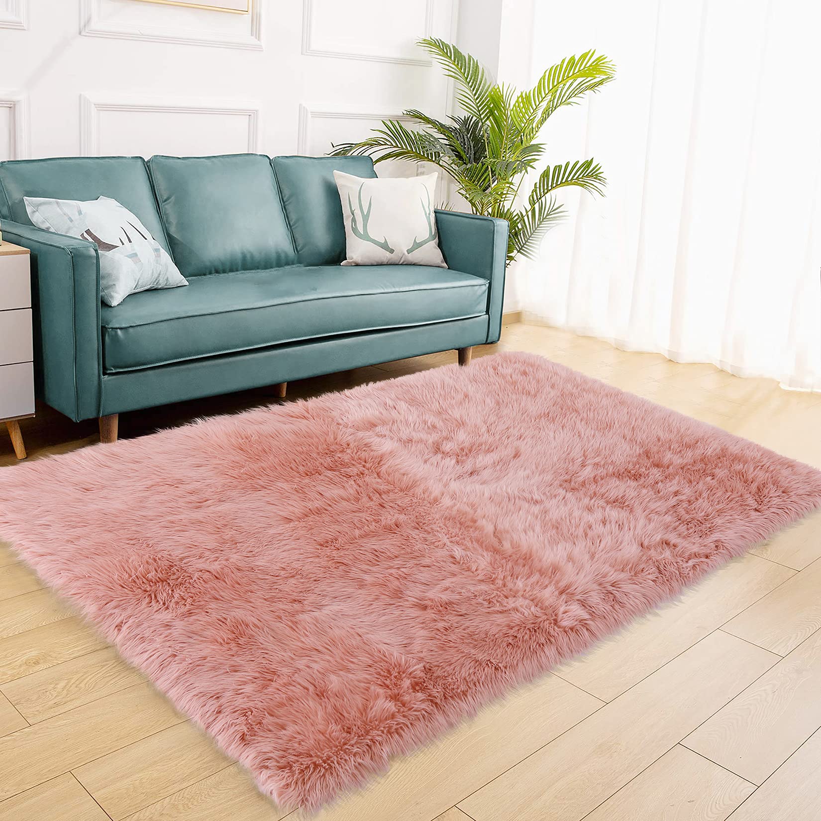 Garvee Tappeto Morbido Finto Pecora Shaggy 1000 GSM, 2.36" Pile, Antiscivolo, Rosa 4x6 Piedi, Rettangolare, Per Camera Bambini e Principesse