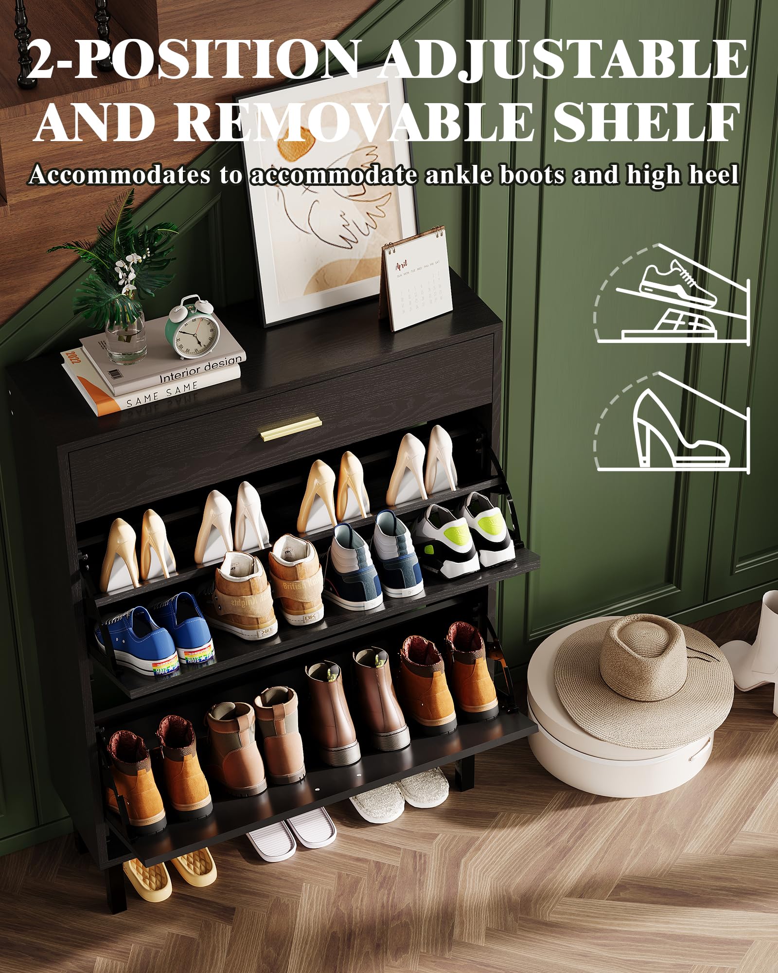 Scarpiera stretta Garvee con 3 cassetti, ripiani regolabili, in legno MDF, antiribaltamento per corridoio e ingresso, design moderno, colori naturali