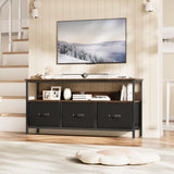 Mobile porta TV Garvee da 55 pollici con 3 cassetti, legno MDF, robusta struttura in metallo per soggiorno e camera da letto, piedini regolabili, compatto, marrone - Retrò