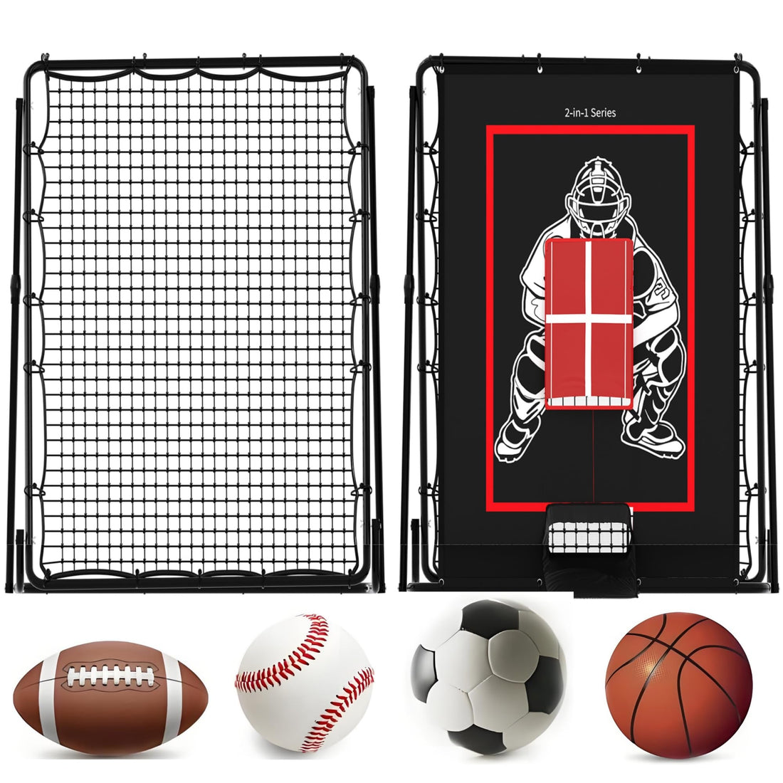 Garvee Bersaglio da lancio e rete di rimbalzo per baseball 2 in 1 - Nylon e polietilene - Allenamento per ragazzi - Regolabile - Nero