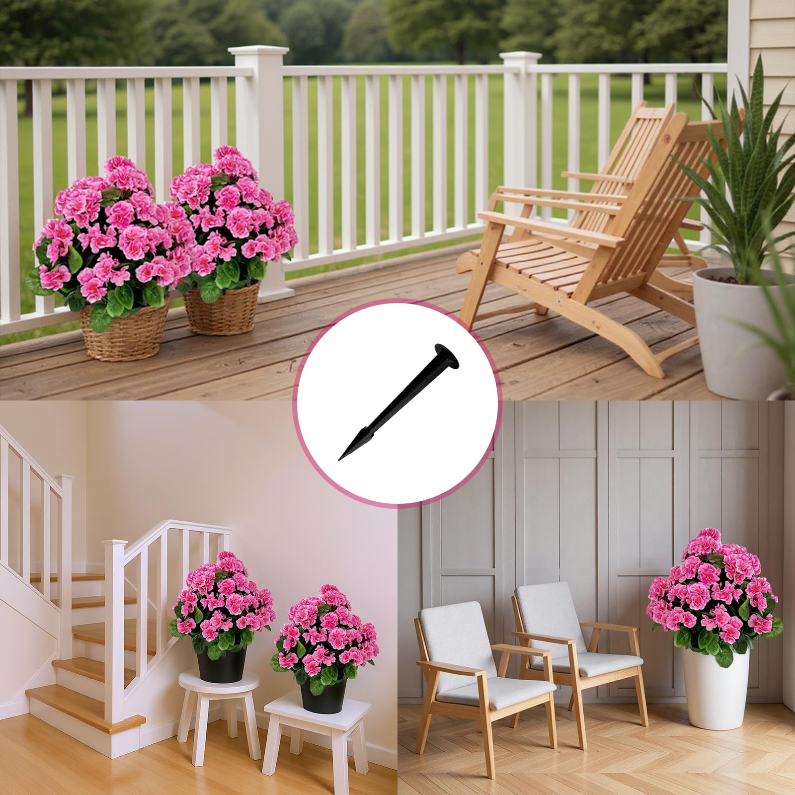 Alberi artificiali Garvee di begonia lavanda da 23'', in materiale PE resistente ai raggi UV e alle intemperie, con picchetto per giardino e terrazza, colore verde