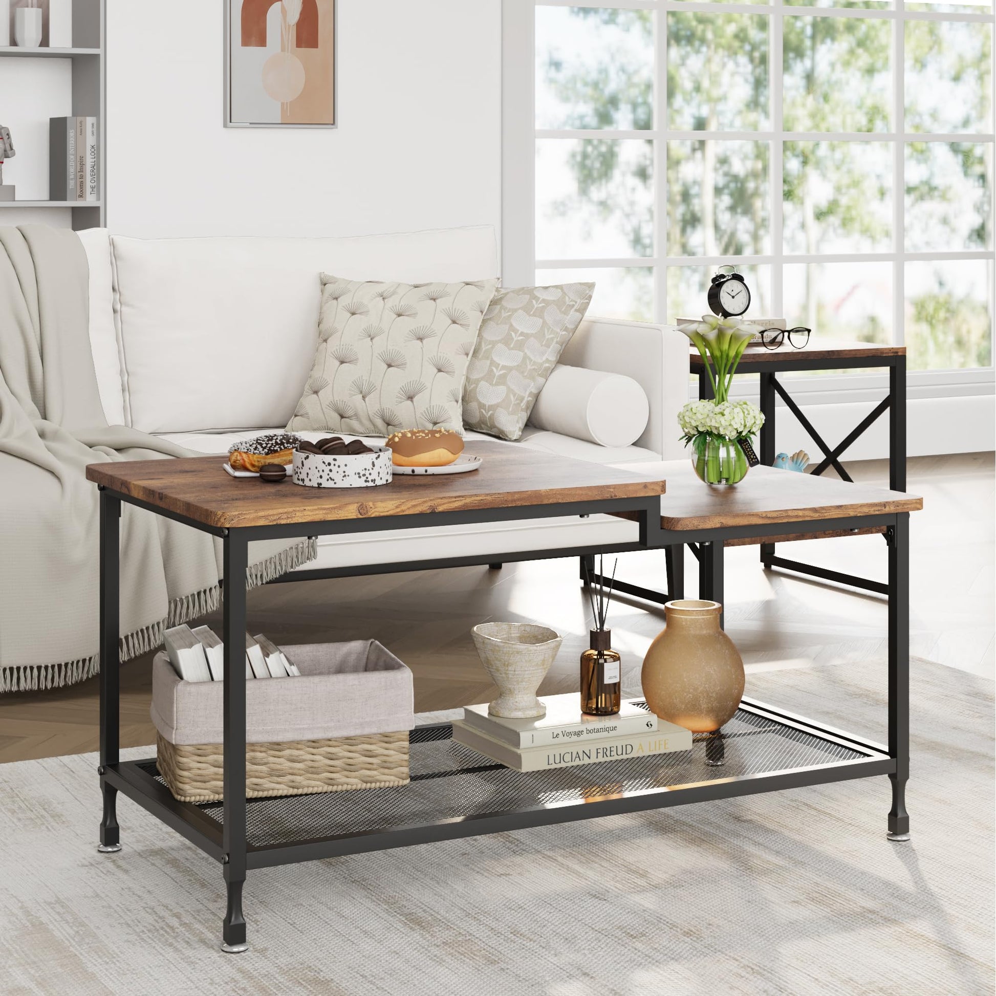 Garvee Couchtisch Vintage Rettangolare in MDF e Metallo, Industriale Retro, 101x50x48 cm, Nero