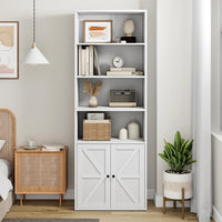 Garvee Libreria Industriale 71.4" con Ante e Ripiani, Ampio Spazio, Porta Scorrevole, Bianco, Anti-Ribaltamento, Soggiorno/Ufficio