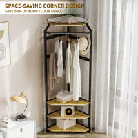 Armadio angolare Garvee con scarpiera e 6 ganci doppi, attaccapanni 3 in 1 per corridoio e ingresso, marrone rustico