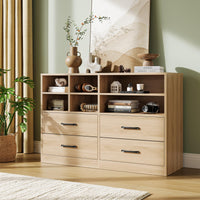 Cassettiera Garvee a 4 cassetti con 6 scomparti aperti, ripiani regolabili, legno MDF, mobile TV moderno per camera da letto e soggiorno, rovere, 47,24"L x 31,69"A