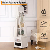 Mobiletto portagioie girevole a 360° Garvee con specchio a figura intera, illuminazione a LED, rivestimento in velluto, bianco, camera da letto, con serratura