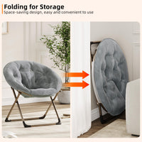 Sedia a forma di luna Garvee Saucer Chair con struttura in metallo pieghevole, fiore di peluche oversize, comoda e stabile per camera da letto e soggiorno, grigio