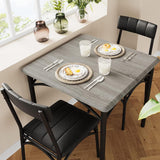 Set da pranzo Garvee per 2 persone con sedie imbottite, tavolo da cucina grigio rustico, MDF e acciaio, salvaspazio, per stanze e appartamenti di piccole dimensioni - Grigio