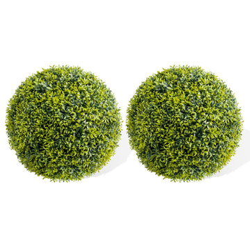 Garvee, set di 2 palline di bosso artificiale da 21,7 pollici, resistenti ai raggi UV, manuali, in materiale PE, per uso interno ed esterno, verdi, con dispositivo di sospensione