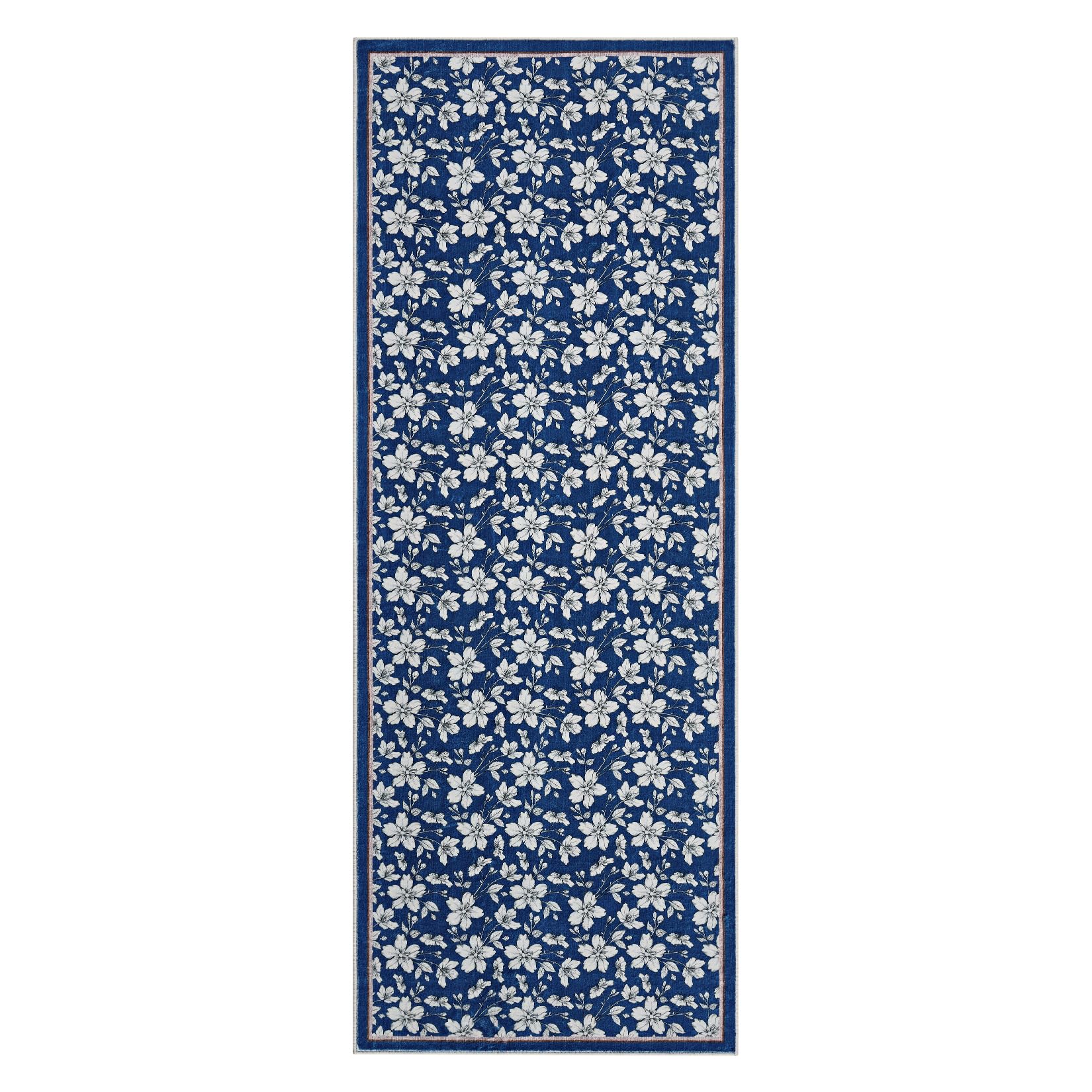 Tappeto per soggiorno Garvee 80 x 150 cm a pelo corto, antiscivolo, vintage, floreale, lavabile, blu