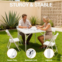 Tavolo quadrato pieghevole Garvee da 34" - Portatile, multifunzionale - Piano in plastica, struttura in metallo - Per campeggio, picnic, ufficio, feste - Bianco