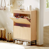 Scarpiera moderna Garvee con 3 cassetti a ribalta e 2 cassetti piccoli, ganci per corridoi stretti, appartamento, 31,5x9,45x52,36 pollici, legno fiammato