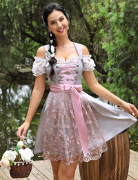 Garvee - Set Dirndl da donna, 3 pezzi, abito tradizionale corto midi con grembiule Dirndl e camicetta Dirndl per l'Oktoberfest, grigio, taglia 40