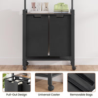 Garvee Laundry Sorter, cesto portabiancheria a 2 sezioni con asta appendiabiti e ripiano in legno per lavanderia, 2 x 49.2 L, nero
