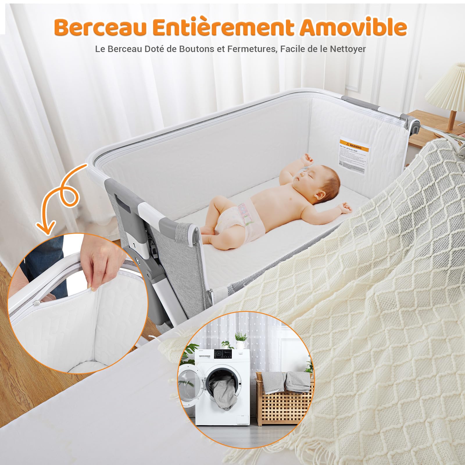 GARVEE Lettino per bambini, Culla per bambini, Lettino da comodino 4 in 1, Lettino da viaggio per bambini