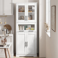 Mobiletto alto da bagno Garvee con ante in vetro, ripiani regolabili, MDF, bianco per cucina e soggiorno, 23,6"x11,8"x66,9"