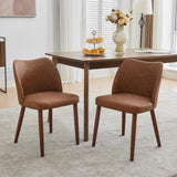 Set di 2 sedie da pranzo Garvee, in pelle, con schienale ad ala, gambe in legno, moderne, marroni, per sala da pranzo e soggiorno - Marrone