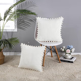 Coprivavolo Chenille Garvee 50x50 cm con Pompon Design Boho per Divano e Camera da Letto, Set da 2, Morbido e Facile da Pulire - Weiß