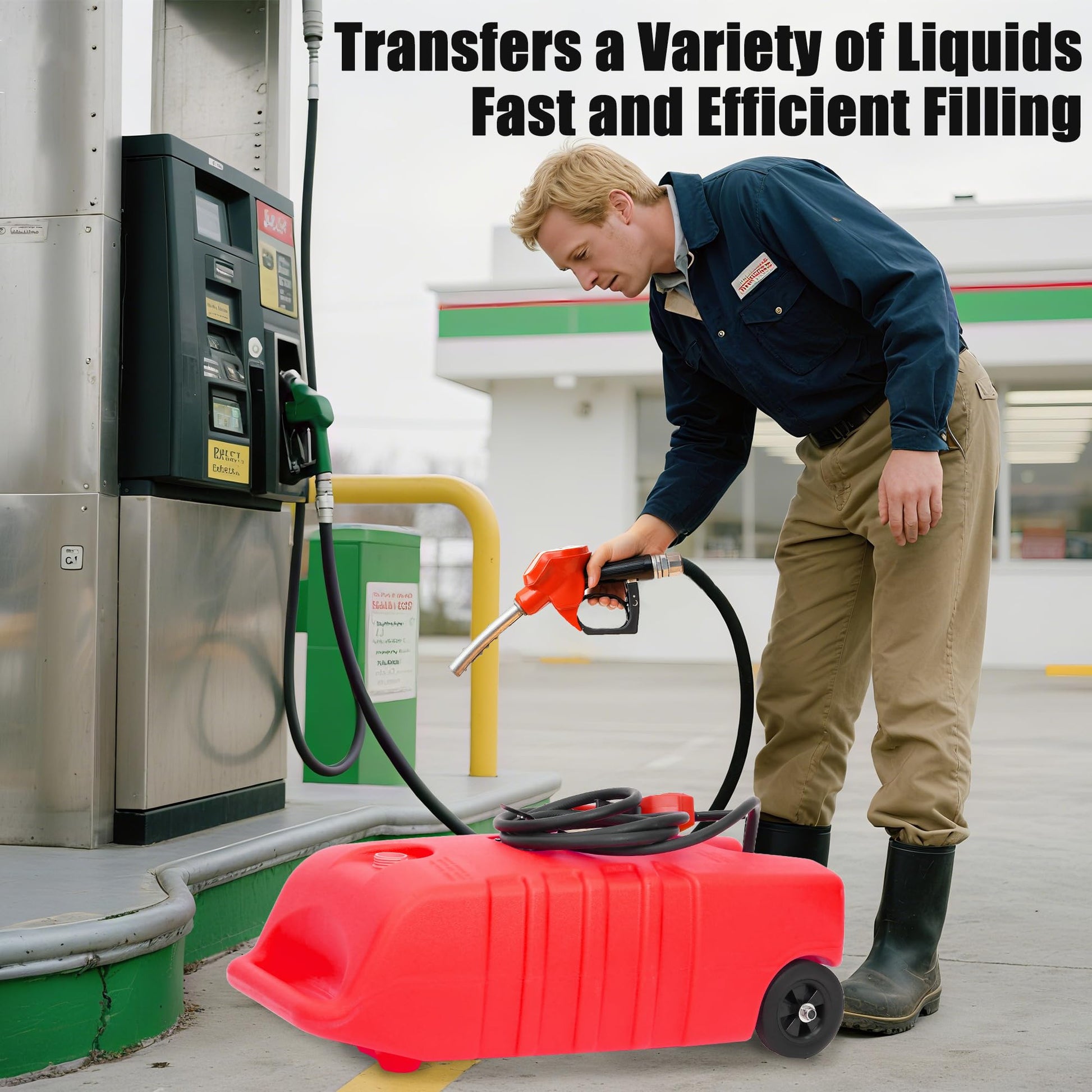 Contenitore per carburante Garvee da 14 galloni con pompa a sifone, tubo da 10 piedi, HDPE, a prova di perdite, su ruote per auto e barche, portatile, resistente ai raggi UV