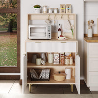 Credenza a buffet scanalata Garvee con ripiani regolabili, 2 cassetti, legno, gambe in metallo, soggiorno e cucina moderni, protezione antiribaltamento, elegante motivo a onde