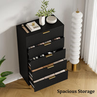 Cassettiera moderna Garvee a 5 cassetti con pannello scanalato per camera da letto e corridoio, 66.29 cm L x 32.51 cm W x 11.68 cm H, legno MDF, maniglie in metallo, robusta