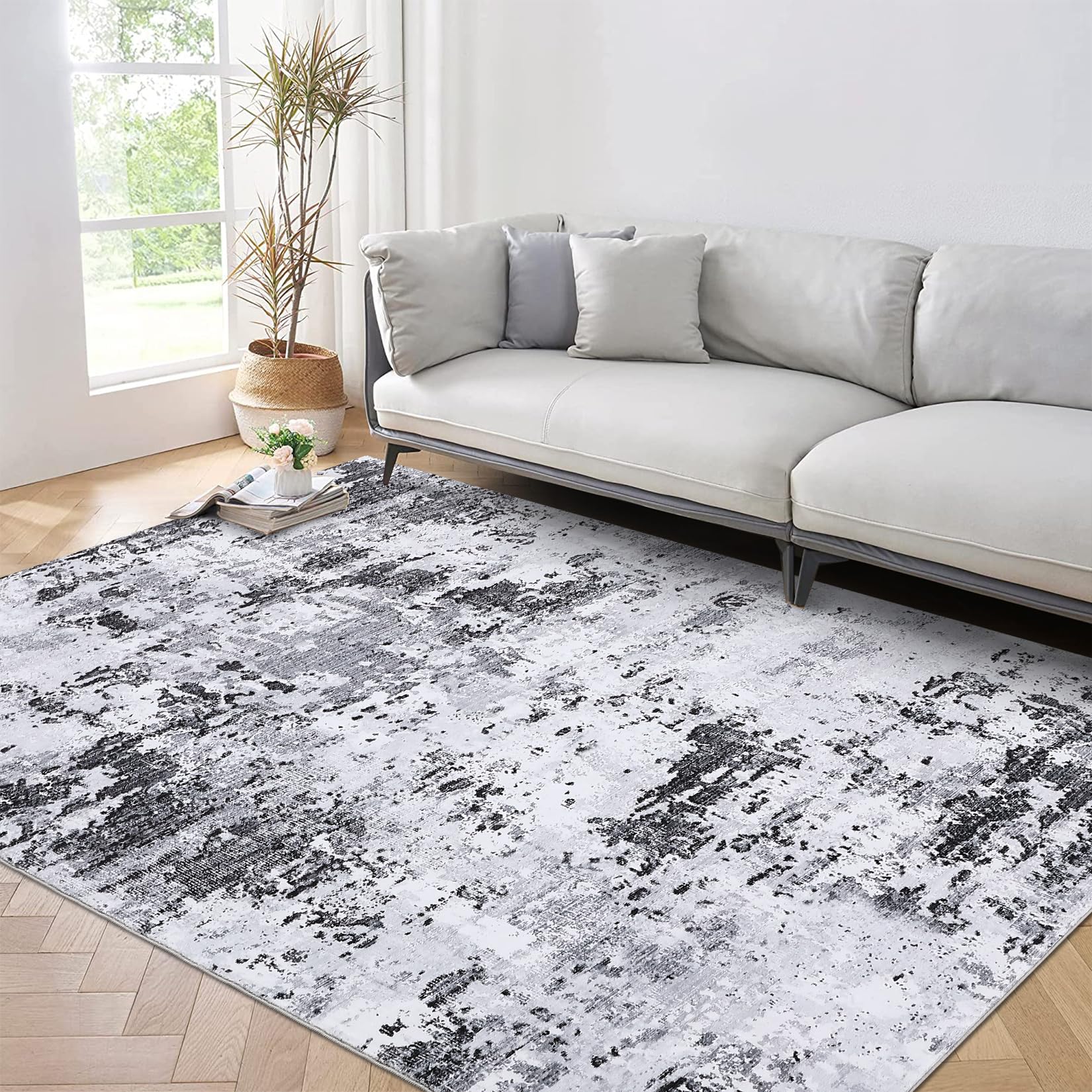 Tappeto moderno astratto Garvee 160 x 230 cm grigio a pelo corto per soggiorno antiscivolo