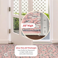 Tappeto per soggiorno Garvee 80x150cm a pelo corto, antiscivolo, vintage, floreale, lavabile, rosa