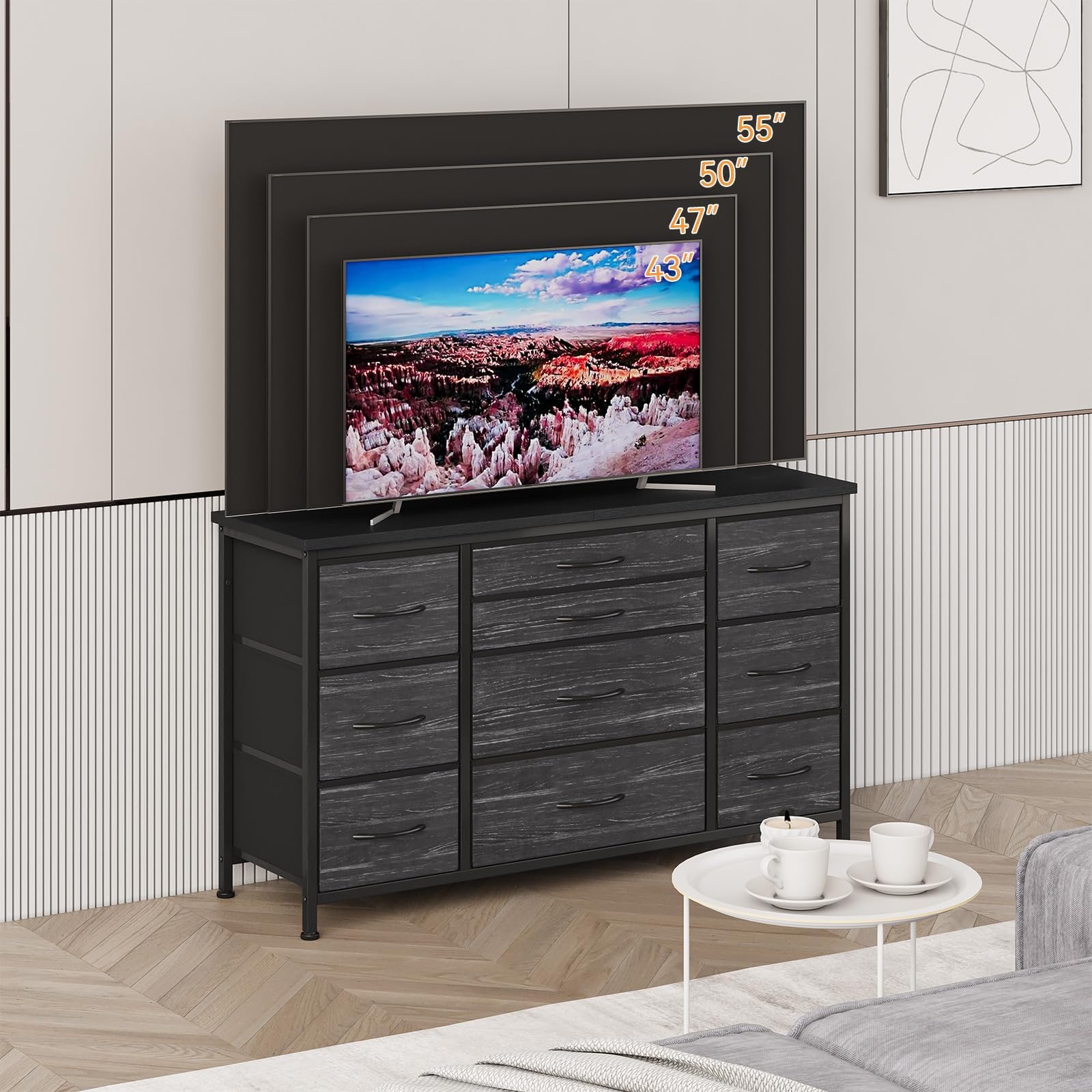 Cassettiera GARVEE con 10 cassetti, rivestimento in tessuto, per camera da letto, soggiorno, cameretta, corridoio, nera, versatile