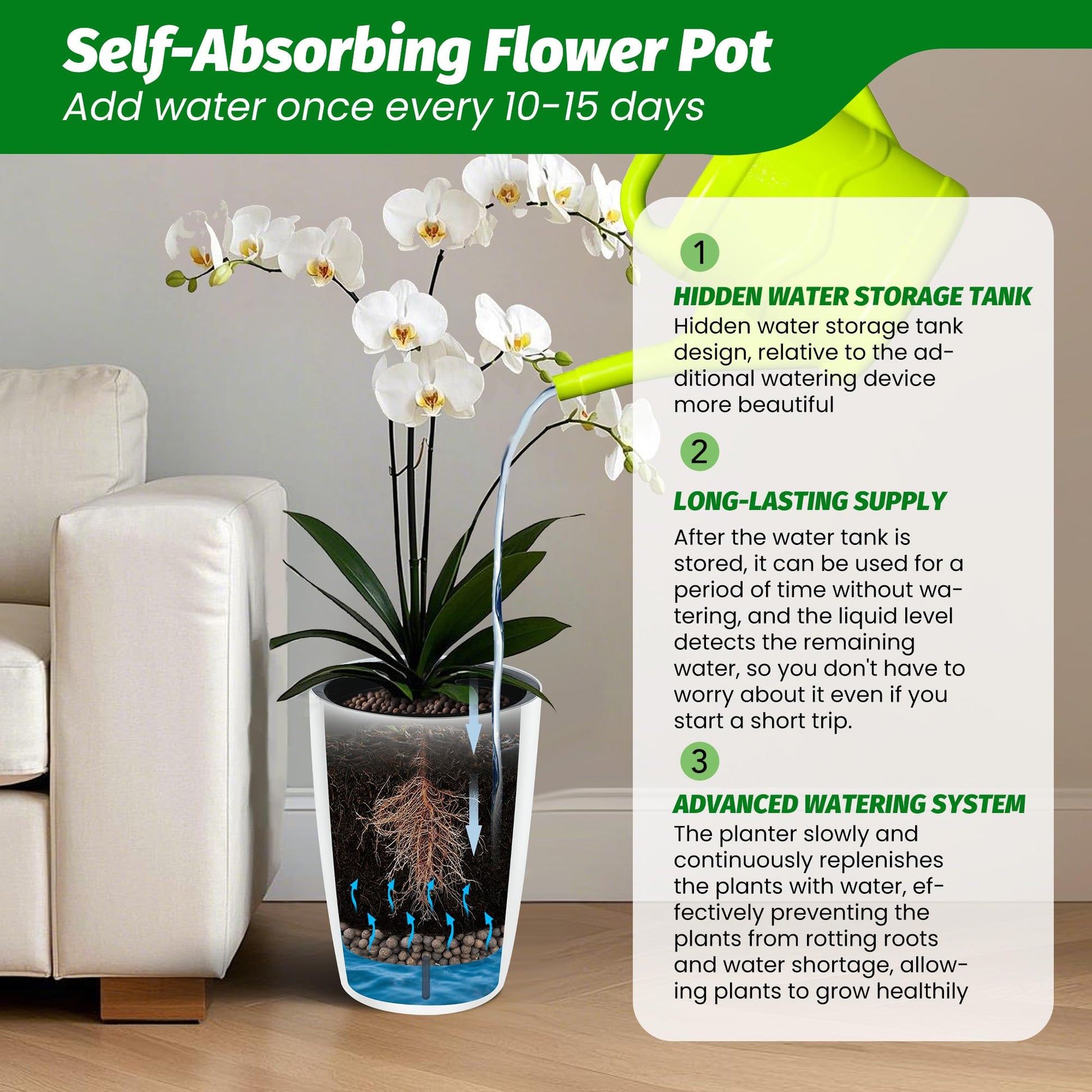 Garvee Set di 2 fioriere autoirriganti alte 16" bianche per interni e patio