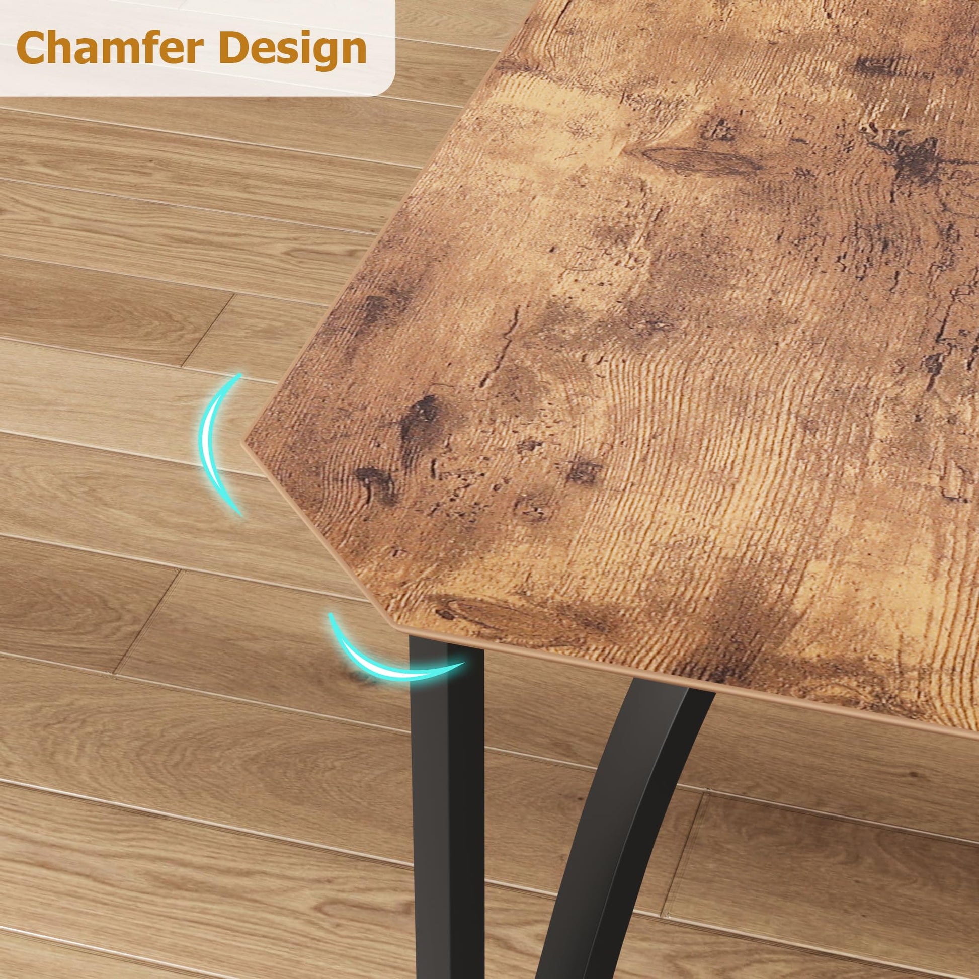 Set da pranzo Garvee per 4 persone con design smussato, sedie imbottite in PU, MDF e acciaio, marrone rustico, salvaspazio per cucine piccole