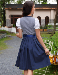 Garvee Dirndl da donna, set di abiti tradizionali midi da 3 pezzi con grembiule e camicetta per l'Oktoberfest e il Carnevale, blu scuro, taglie 34-48