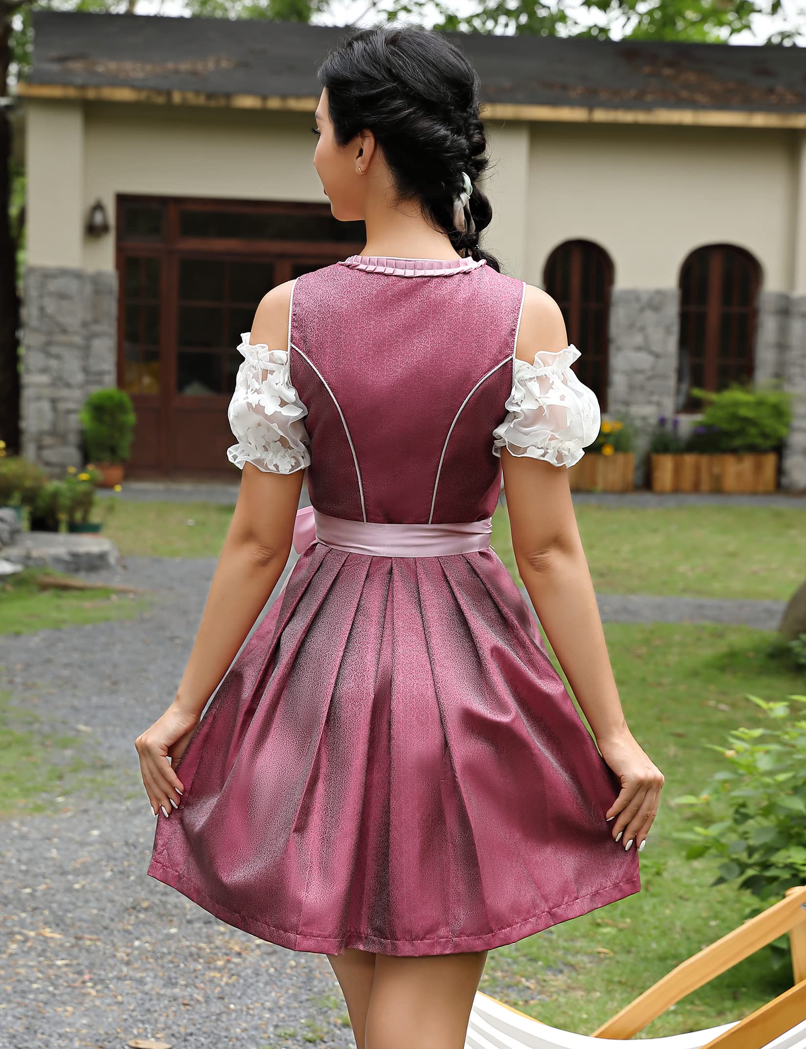 Garvee Dirndl da donna, abito tradizionale corto, 3 pezzi, Dirndl midi per l'Oktoberfest, colore A-Rosso vino, taglie 34-48