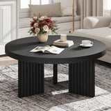 Garvee Tavolino da Caffè Rotondo 85 cm con Gambe Scanalate Nero per Soggiorno e Camera, Piano Spesso 3,3 cm - Black