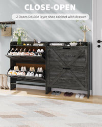 Garvee Scarpiera con 2 cassetti pieghevoli, marrone rustico, per corridoio e ingresso, salvaspazio, resistente, gambe in metallo