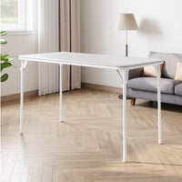 Tavolo pieghevole Garvee a 4 gambe con gambe in metallo e piano in similpelle per uso interno ed esterno, 120x60 cm, grigio, robusto e pieghevole