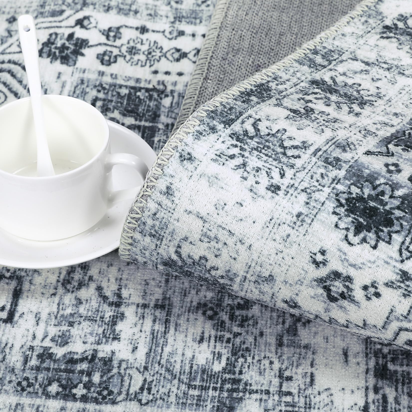 Tappeto Garvee lavabile in lavatrice 80 x 150 cm design vintage grigio antiscivolo soggiorno camera da letto