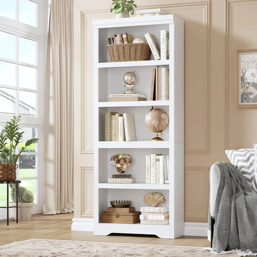 Garvee Libreria a 5 Ripiani Regolabile in MDF Resistente Bianco per Soggiorno e Ufficio Alta 175 cm