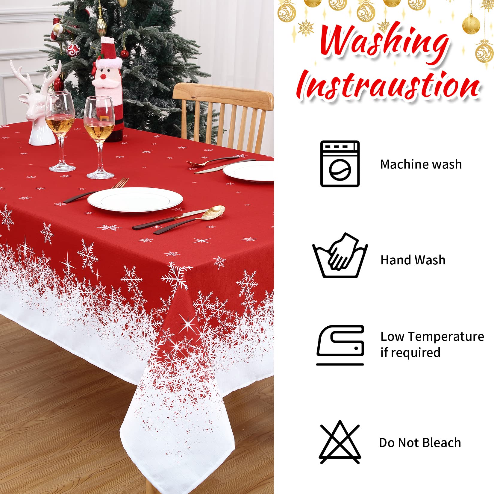 Garvee Tischdecke Con Bordura Di Fiocchi Di Neve Antimacchia Colore Fisso Per Occasioni Festive Vari Taglie Elegante Design