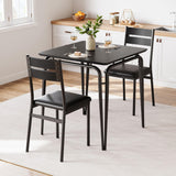 Tavolo da pranzo Garvee per 2 persone con sedie imbottite, piano in MDF, struttura in metallo, salvaspazio, ideale per stanze piccole, quadrato, nero - Come mostrato