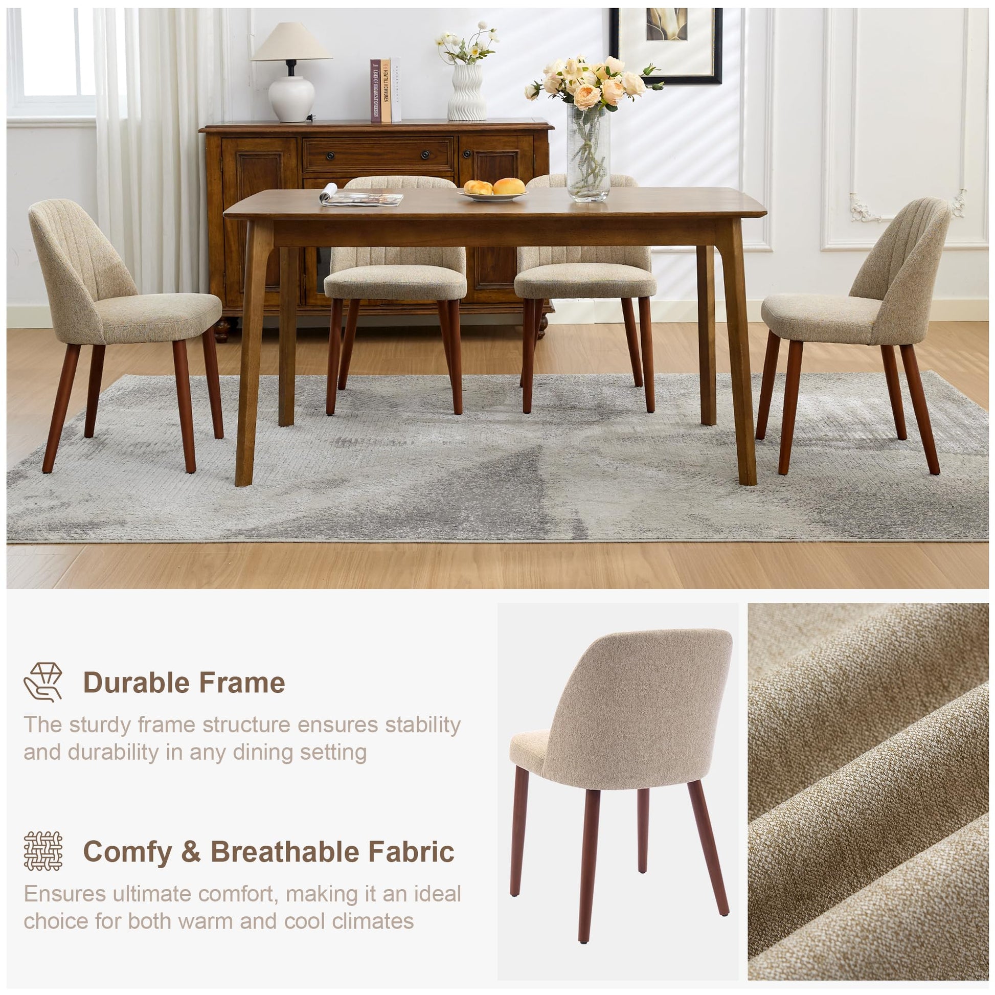 Set di 2 sedie da pranzo in legno Garvee, sedute imbottite, gambe in legno robuste, per cucina e ristorante, compatte, moderne, in tessuto